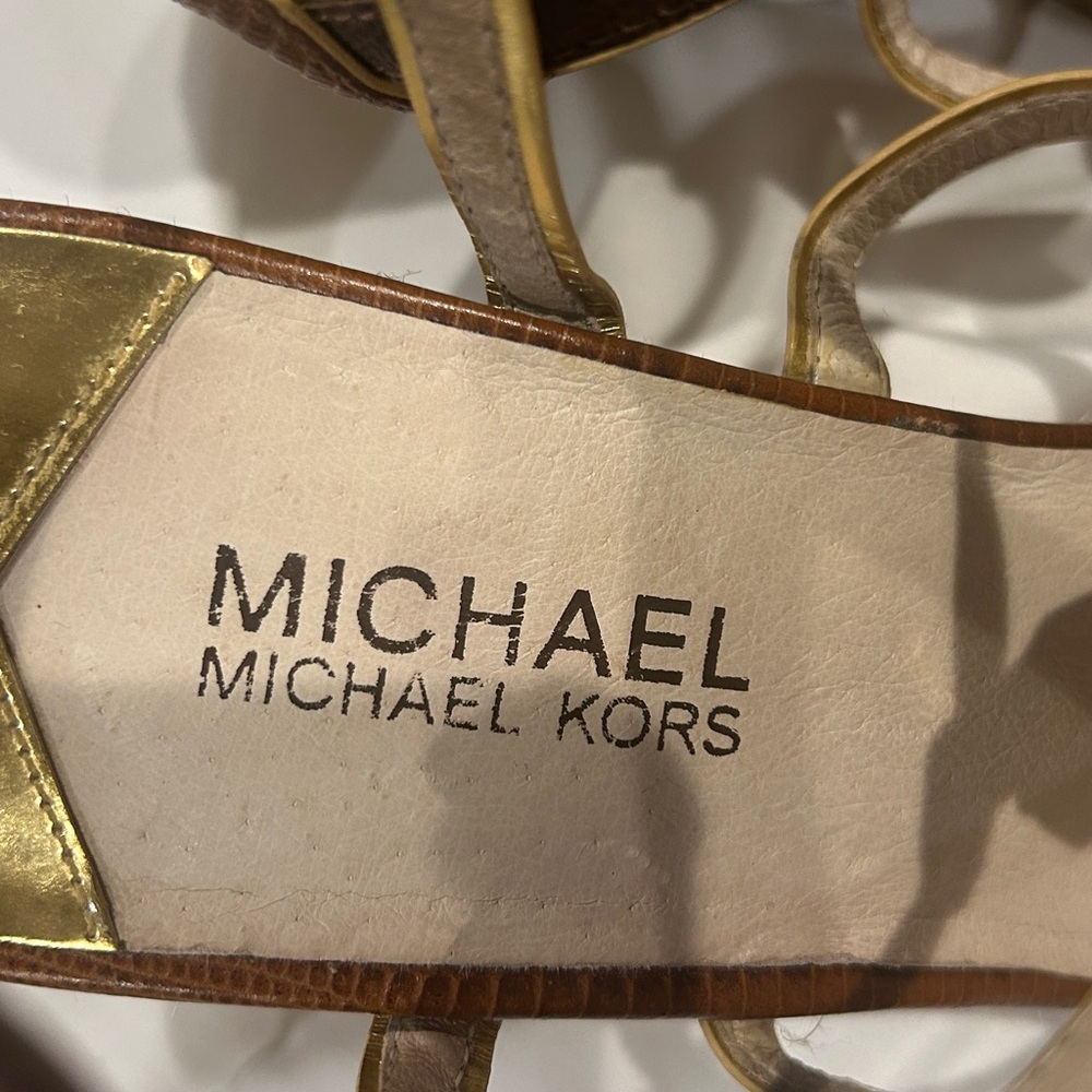 NWOT Michael Kors Brown and Gold Embellished Sandals - Picture 2 of 5